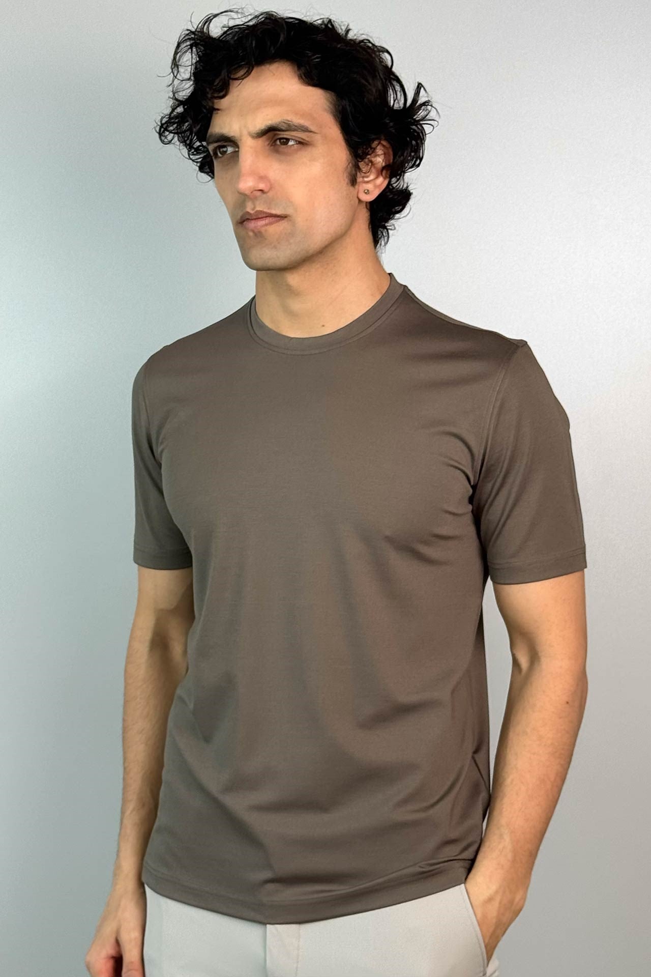 7094 0 Yaka Basic T-Shirt Haki