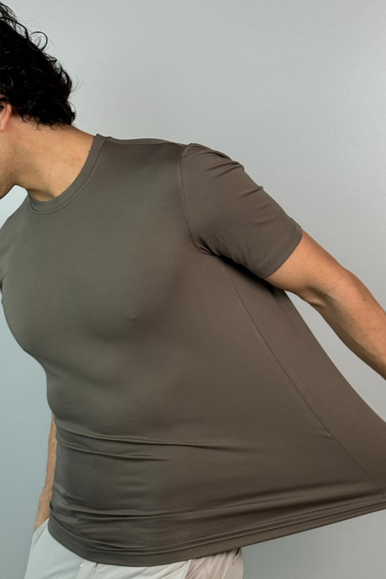 7094 0 Yaka Basic T-Shirt Haki