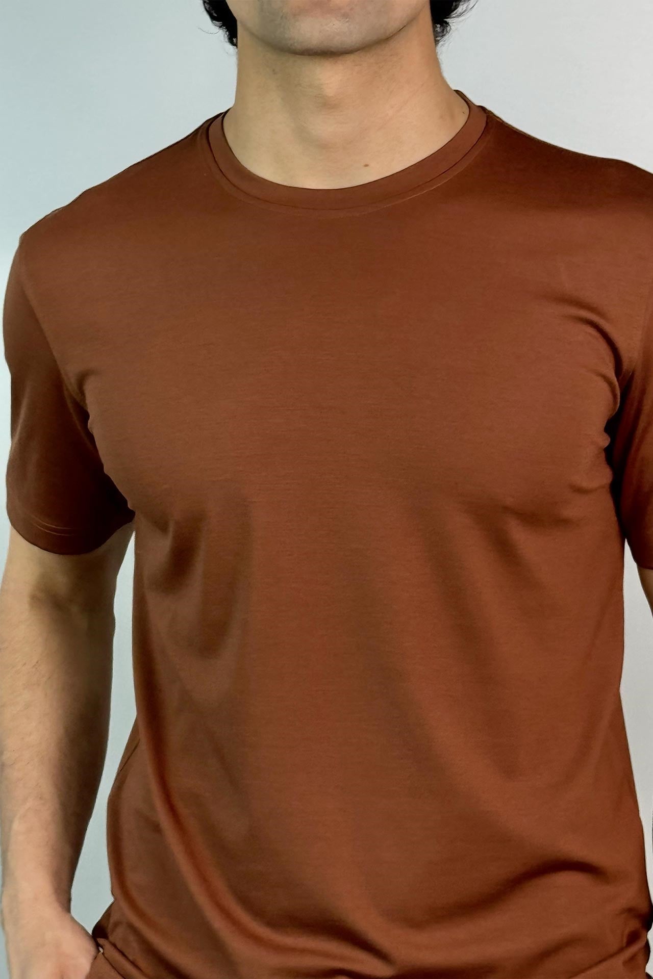 7094 0 Yaka Basic T-Shirt Tarçın