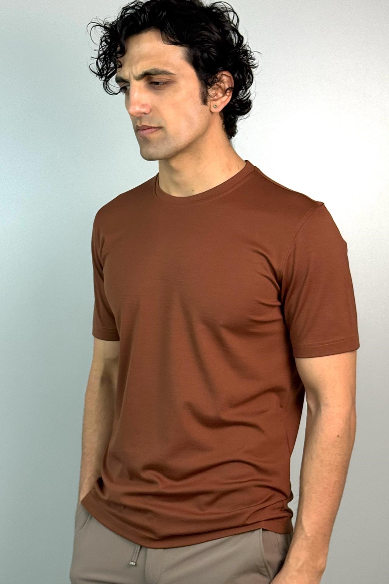 7094 0 Yaka Basic T-Shirt Tarçın
