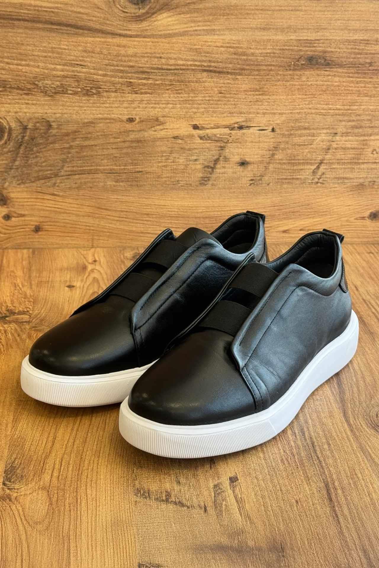 8047 Önü Lastikli Beyaz Taban Ayakkabı Siyah