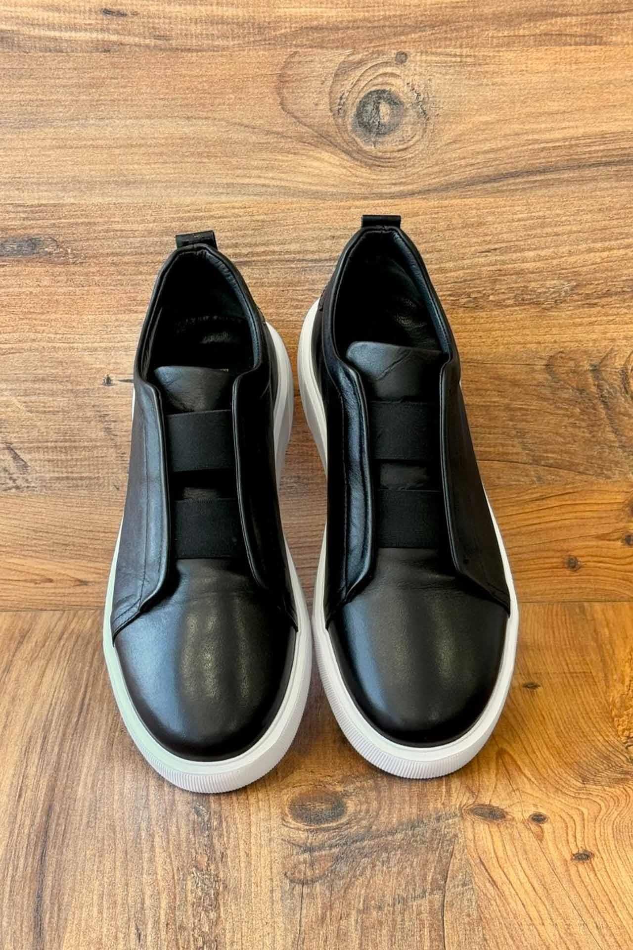 8047 Önü Lastikli Beyaz Taban Ayakkabı Siyah