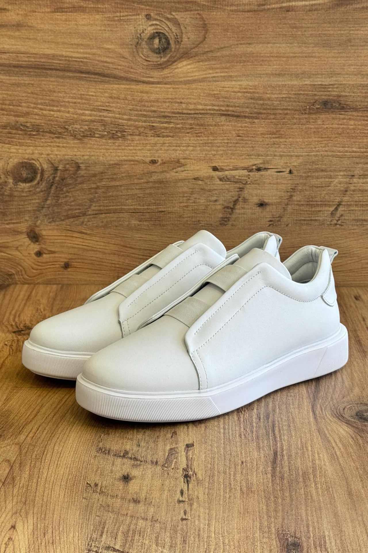 8047 Önü Lastikli Beyaz Taban Ayakkabı Beyaz