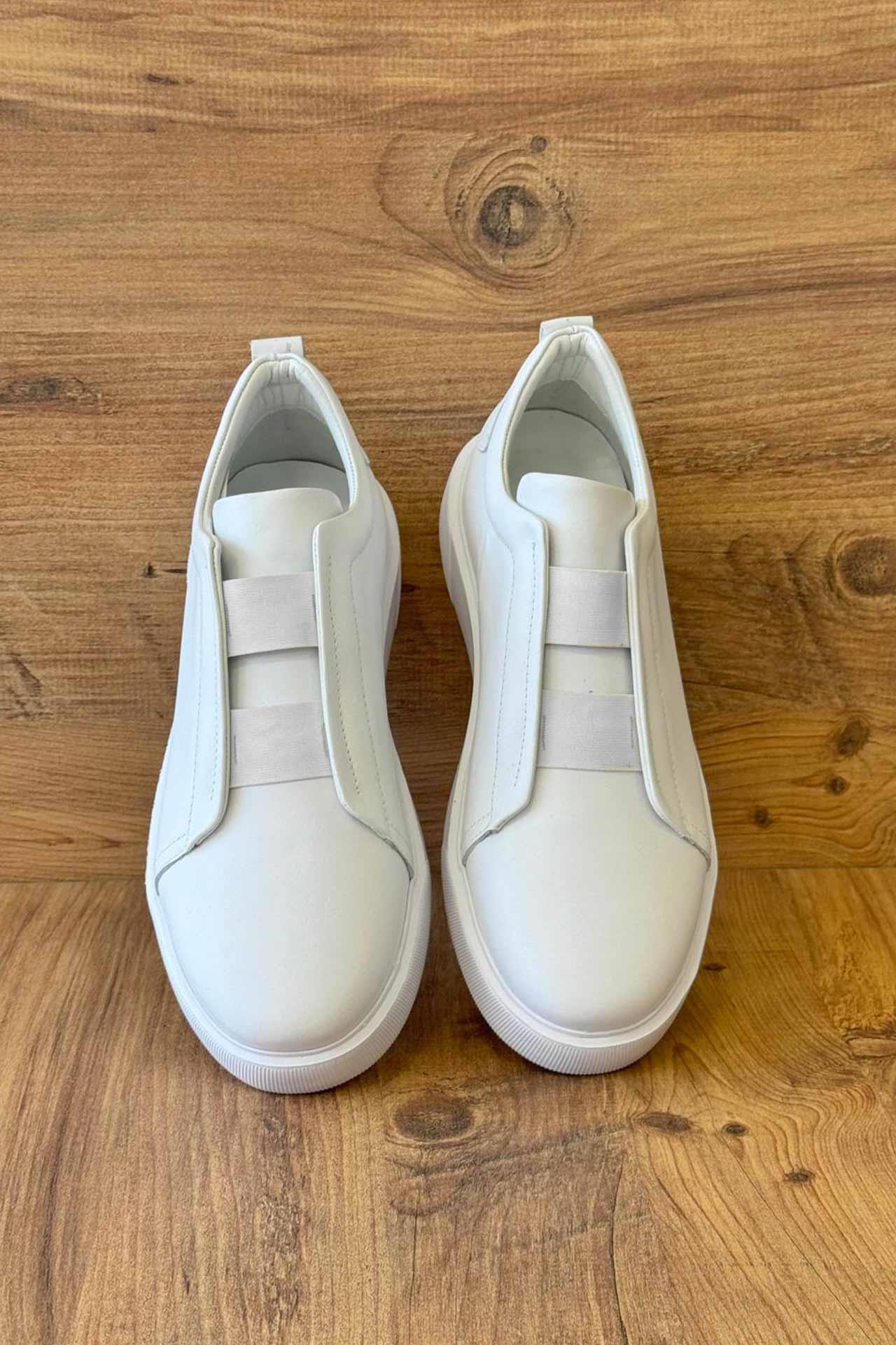 8047 Önü Lastikli Beyaz Taban Ayakkabı Beyaz