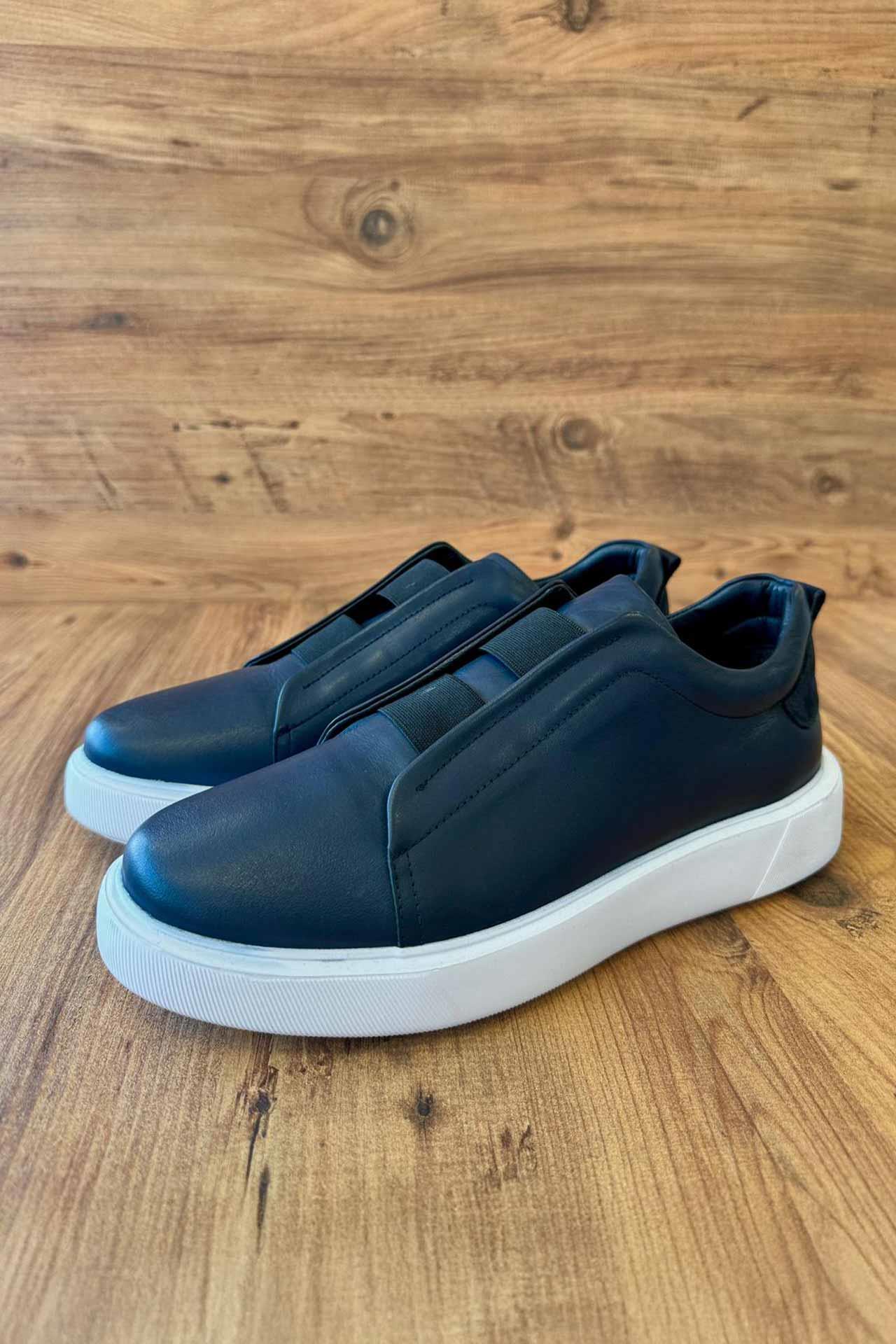 8047 Önü Lastikli Beyaz Taban Ayakkabı Lacivert