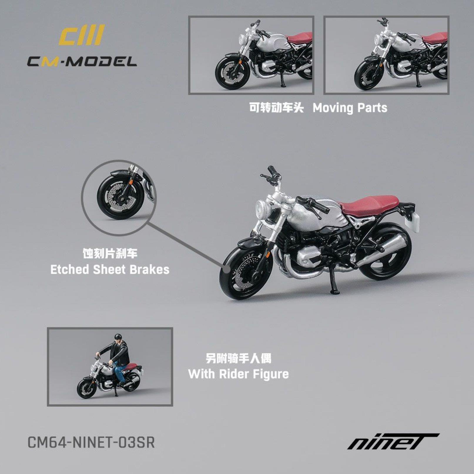1/64 BMW R nineT Silver with Rider Boy - CM MODEL