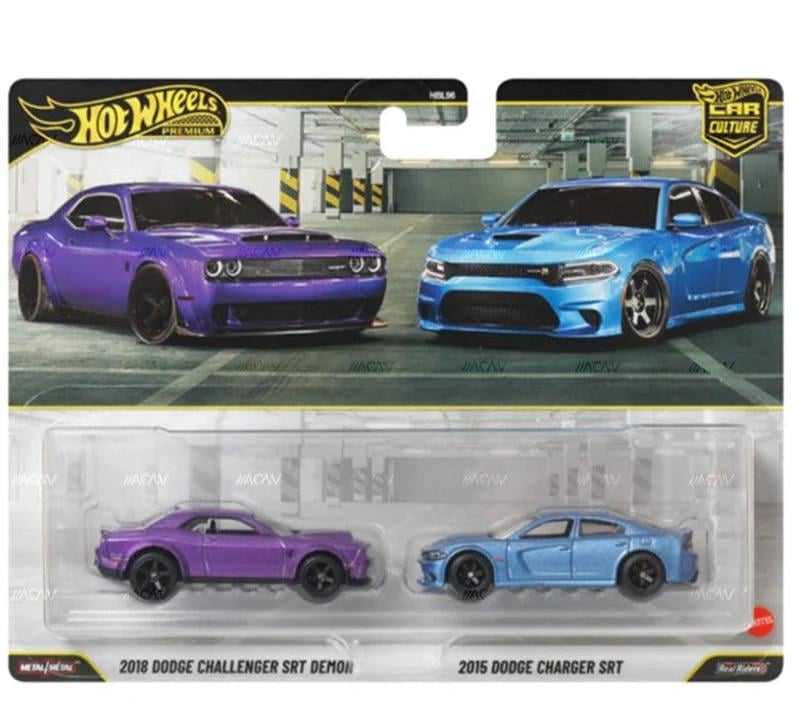 Hot Wheels Premium 2018 Dodge Challenger SRT Demon & 2015 Dodge Charger SRT