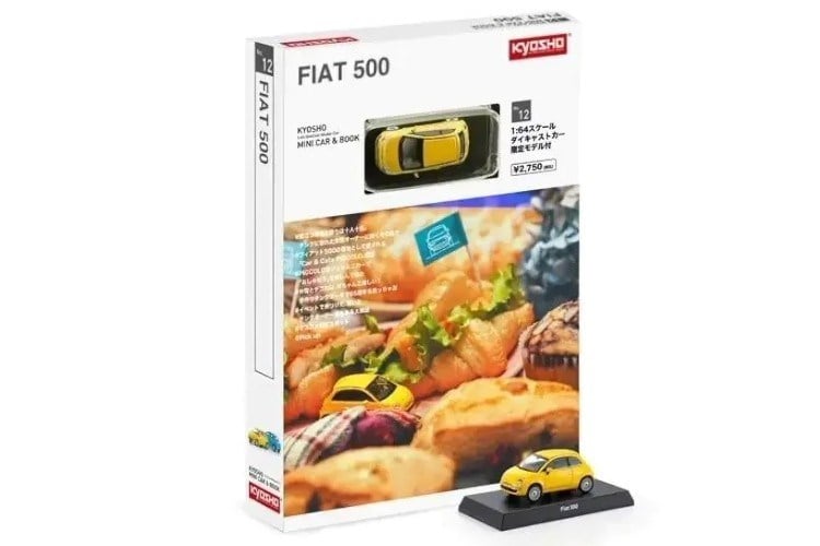 Kyosho 1/64 FIAT 500 Yellow - Mini Car & Book