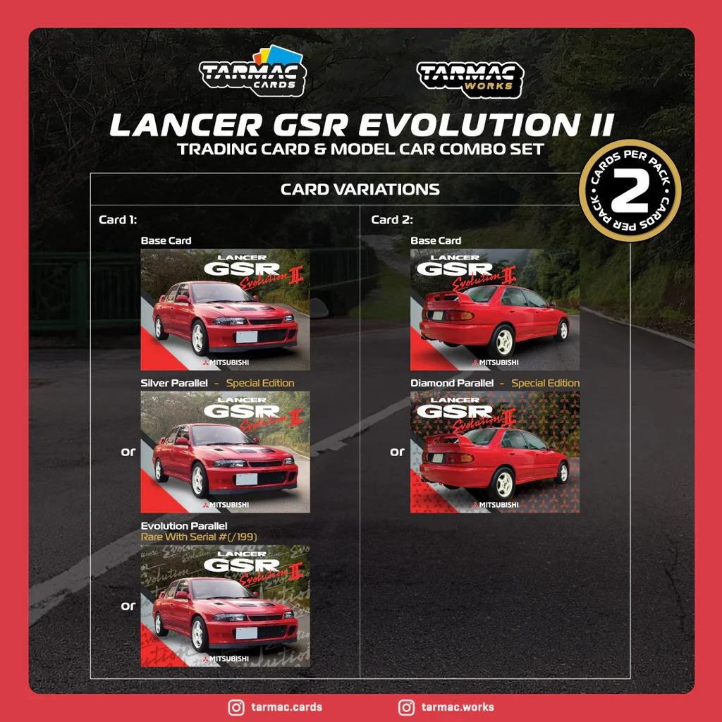 Tarmac Works 1/64 Mitsubishi Lancer GSR Evolution II Red with Tarmac Cards
