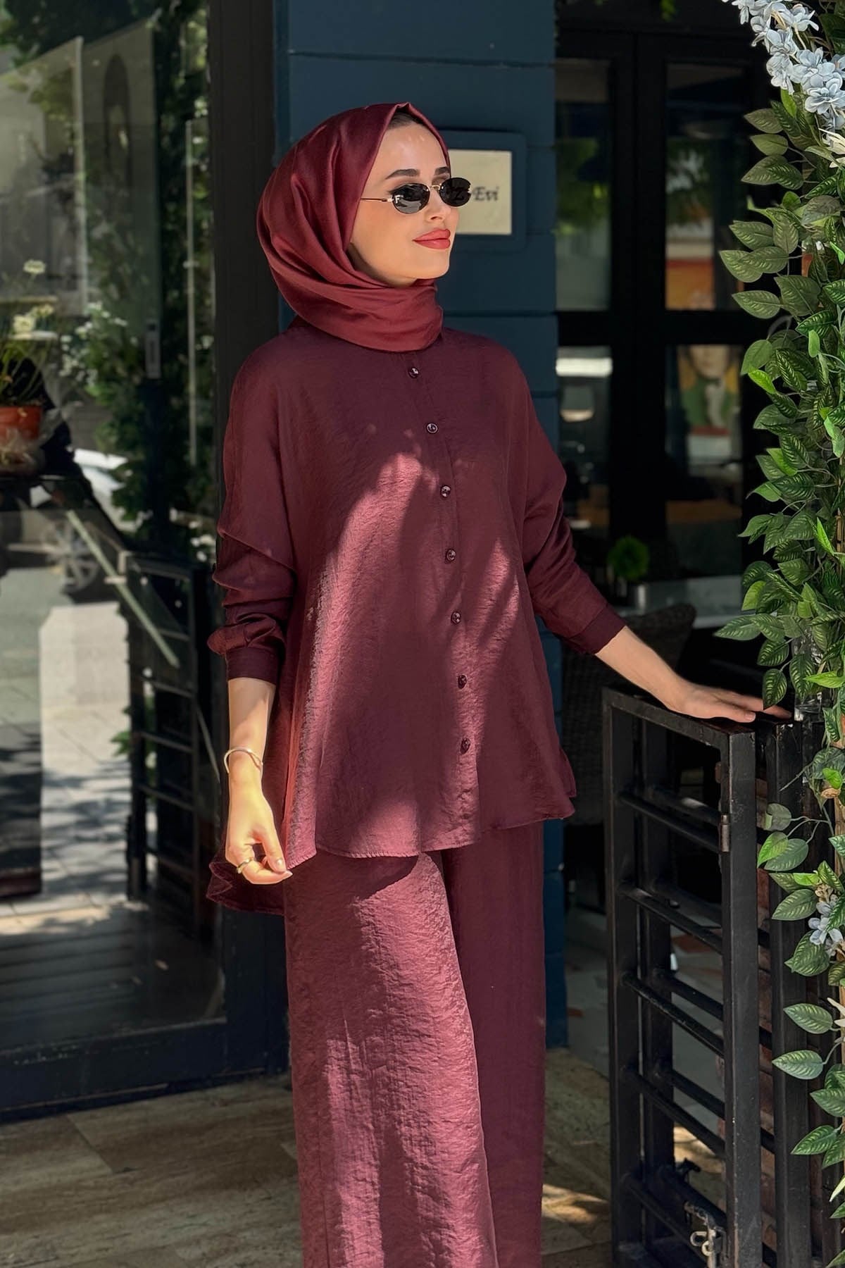 al-MARWAH Pantolonlu Takım 203042 Bordo