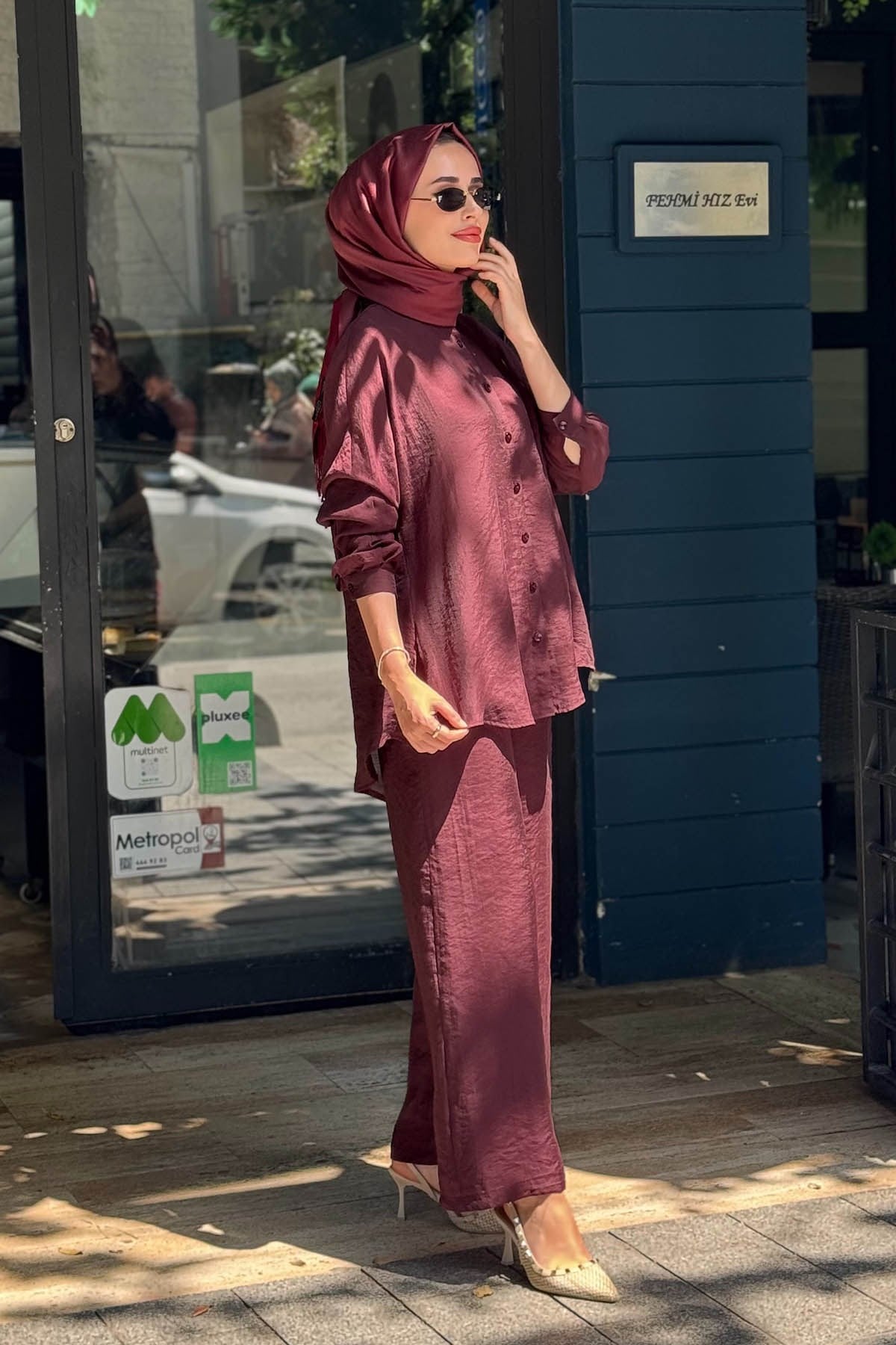 al-MARWAH Pantolonlu Takım 203042 Bordo