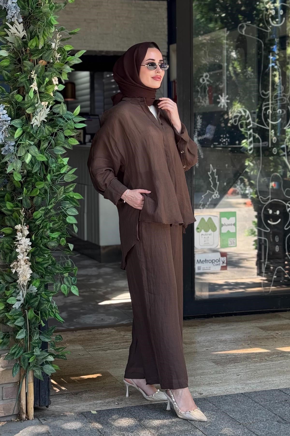 alMARWAH Pantolonlu Takım 101008T Kahverengi
