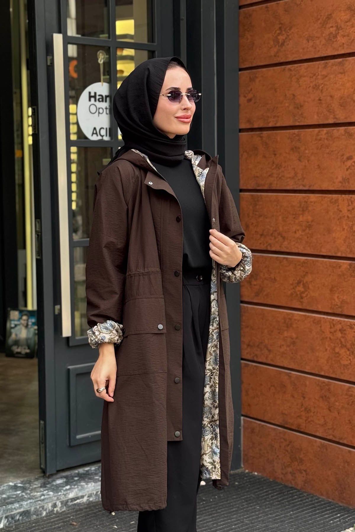 beiaz Nora Büzgülü Trençkot SK27-1001 Acı Kahve