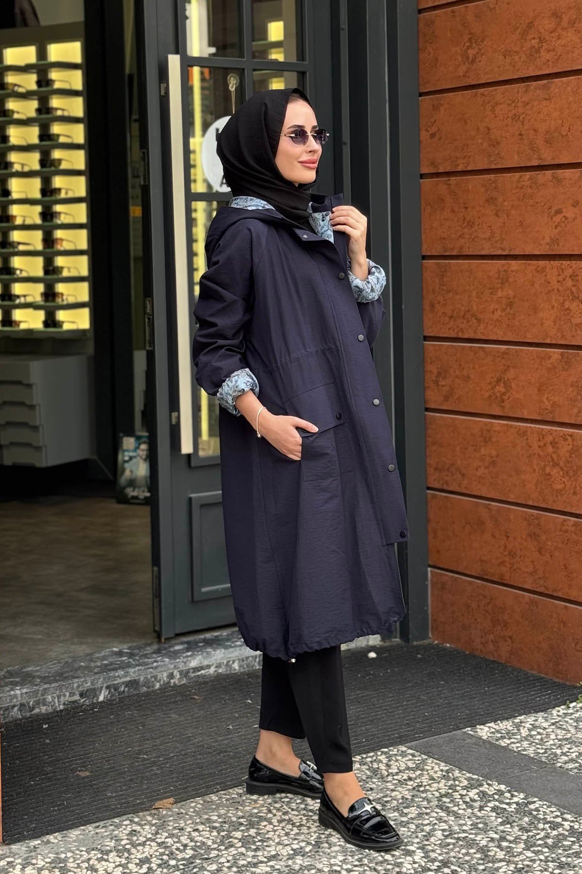 beiaz Nora Büzgülü Trençkot SK27-1001 Lacivert