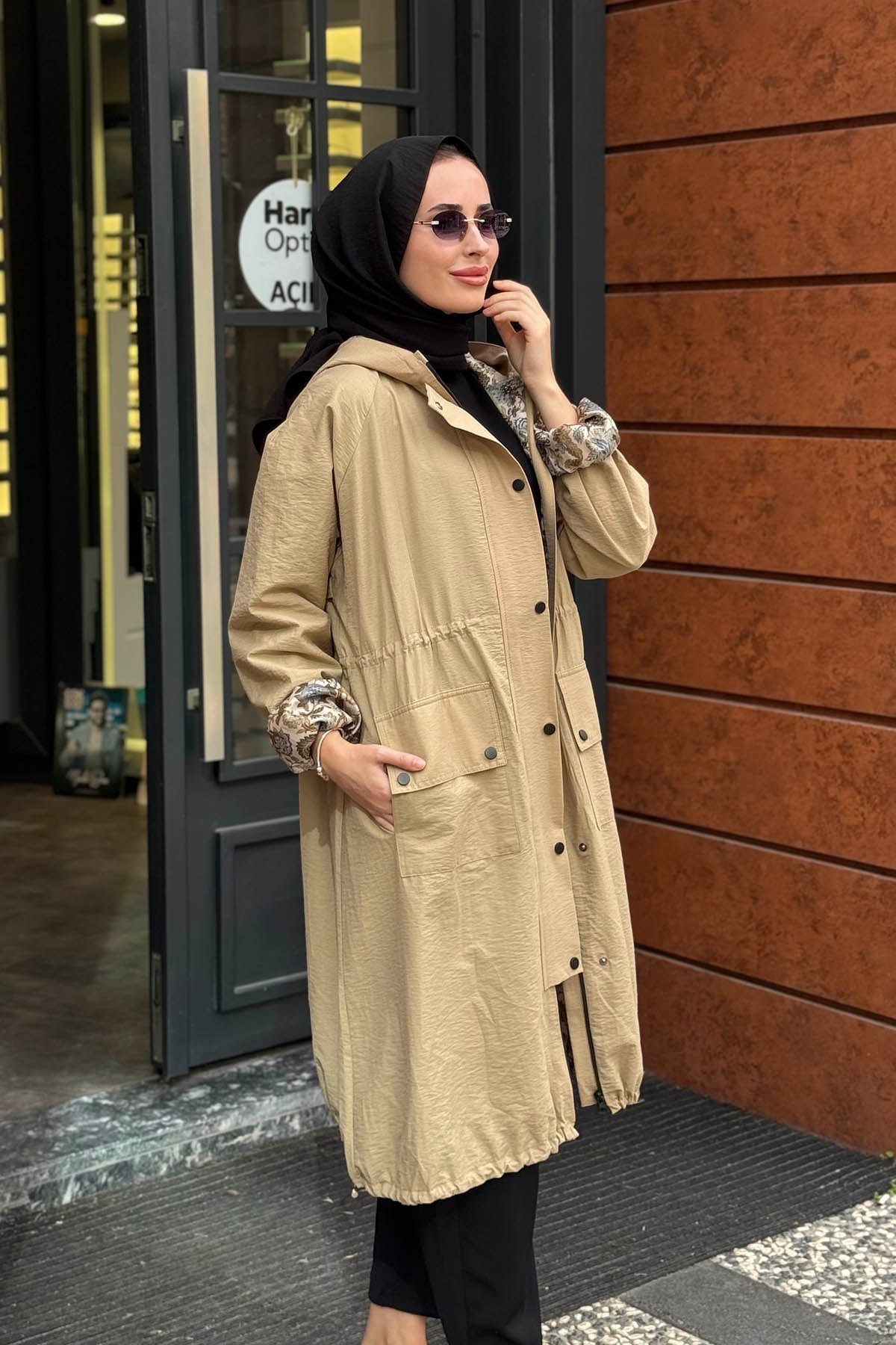 beiaz Nora Büzgülü Trençkot SK27-1001 Vizon
