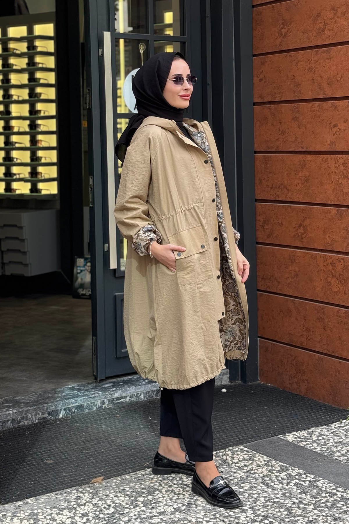 beiaz Nora Büzgülü Trençkot SK27-1001 Vizon