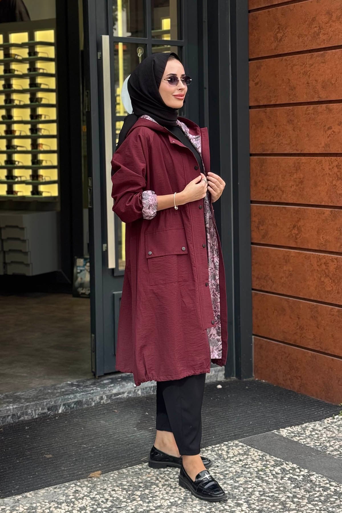 beiaz Nora Büzgülü Trençkot SK27-1001 Bordo