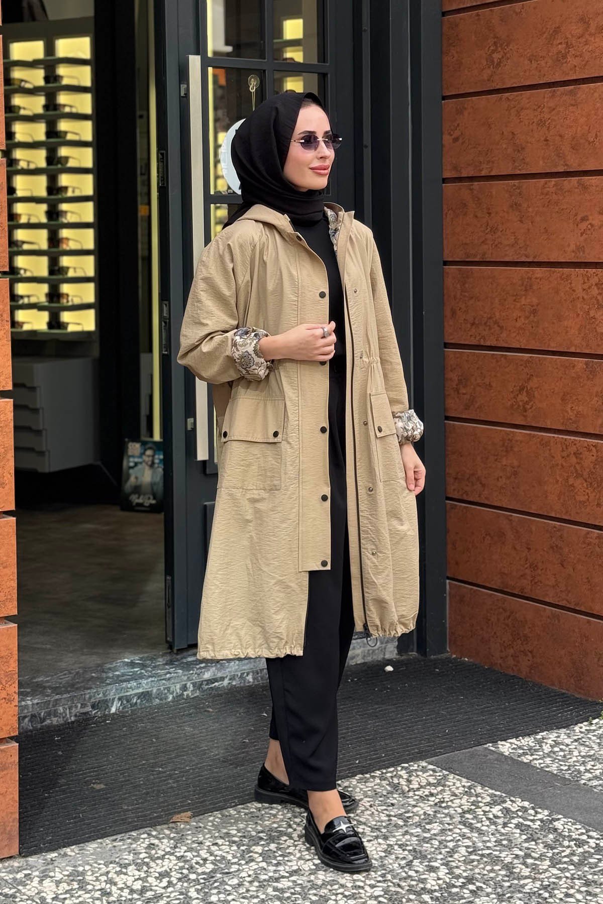 beiaz Nora Büzgülü Trençkot SK27-1001 Vizon