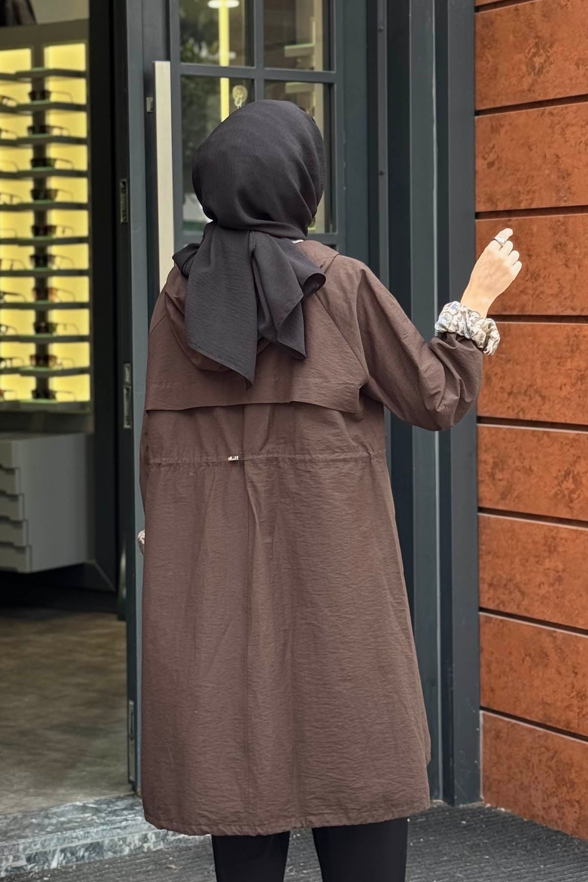 beiaz Nora Büzgülü Trençkot SK27-1001 Acı Kahve