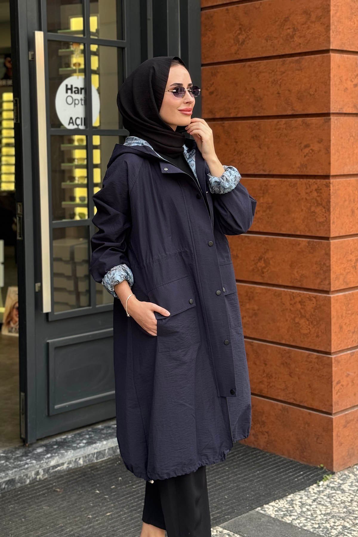 beiaz Nora Büzgülü Trençkot SK27-1001 Lacivert