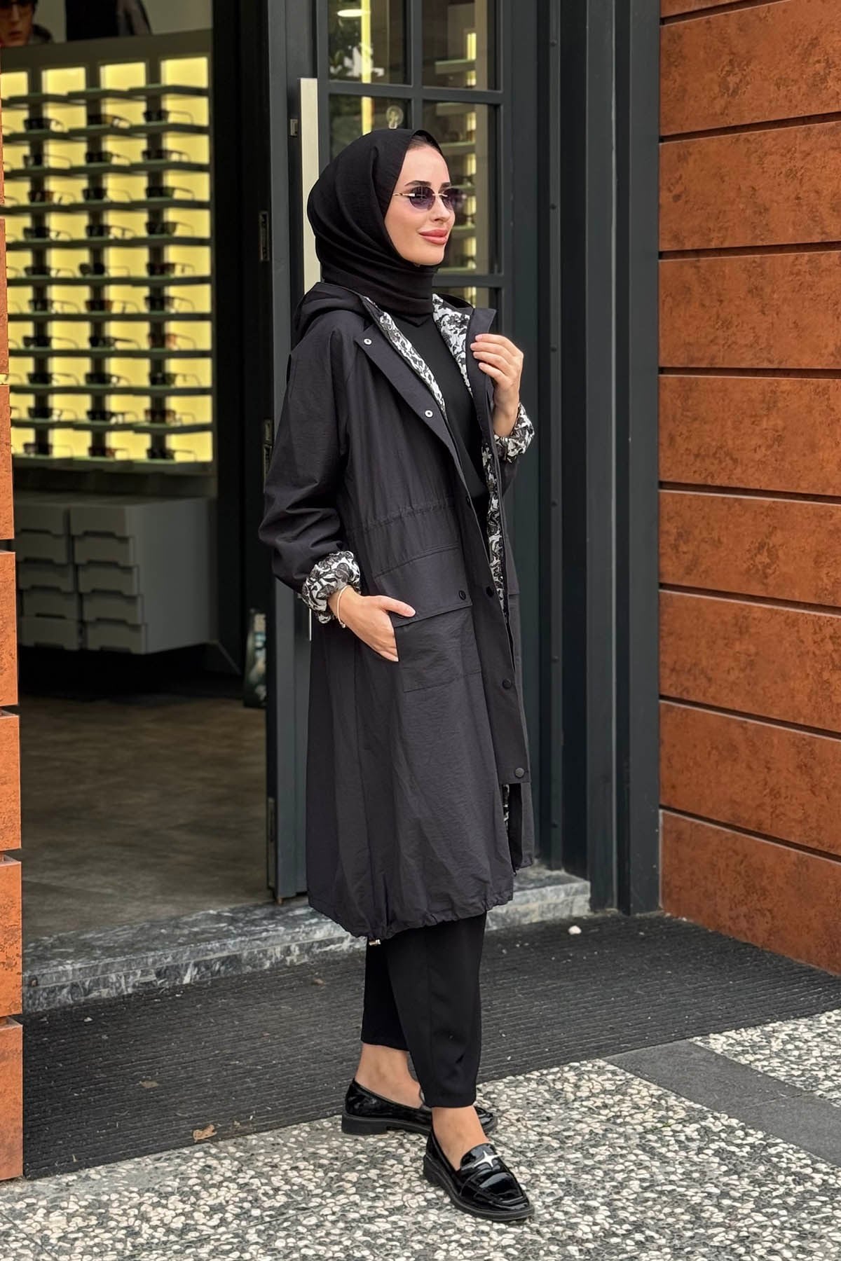 beiaz Nora Büzgülü Trençkot SK27-1001 Siyah