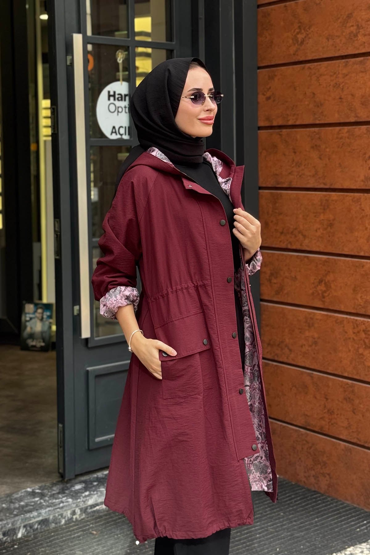 beiaz Nora Büzgülü Trençkot SK27-1001 Bordo
