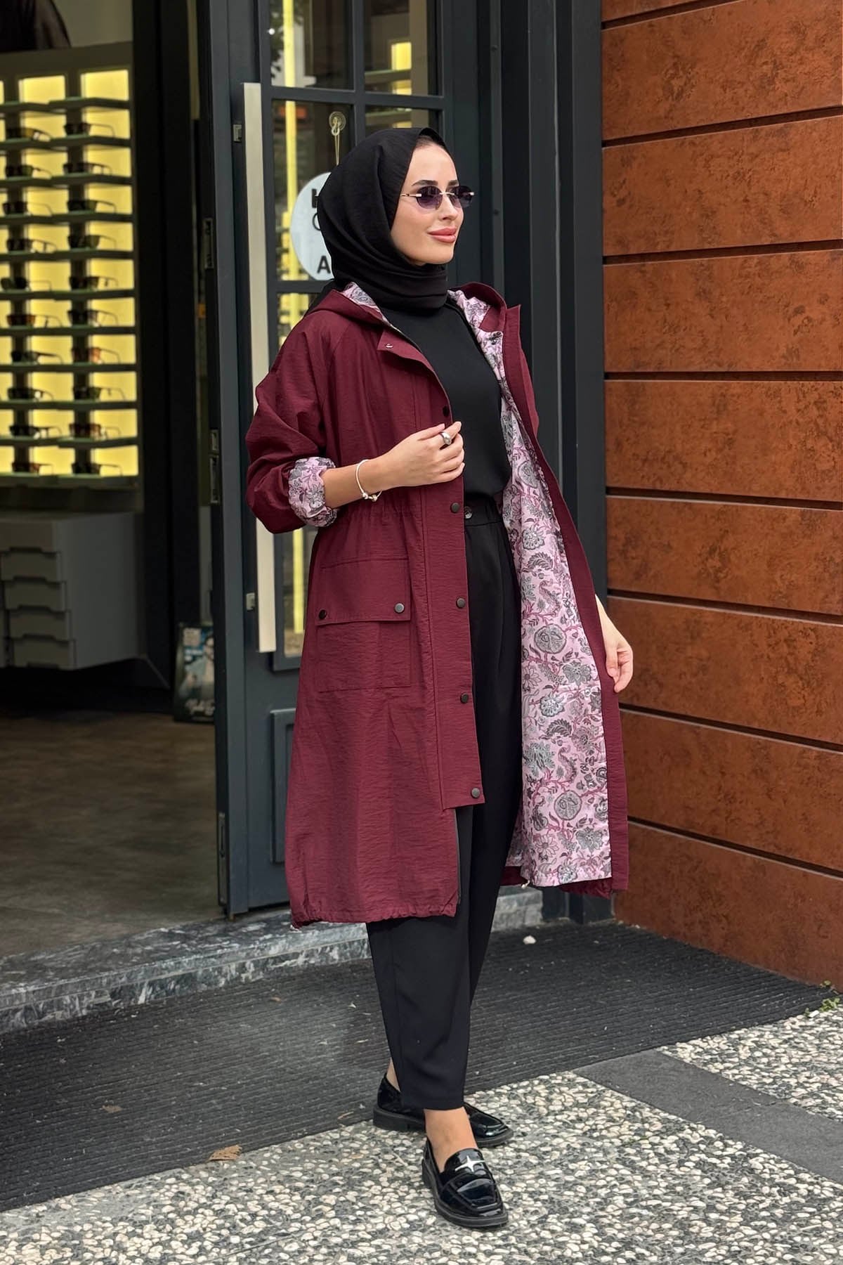 beiaz Nora Büzgülü Trençkot SK27-1001 Bordo