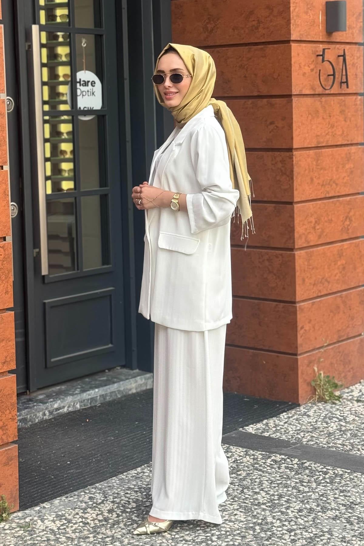 ceremony Oversize Pantolonlu Takım S-59147 Beyaz