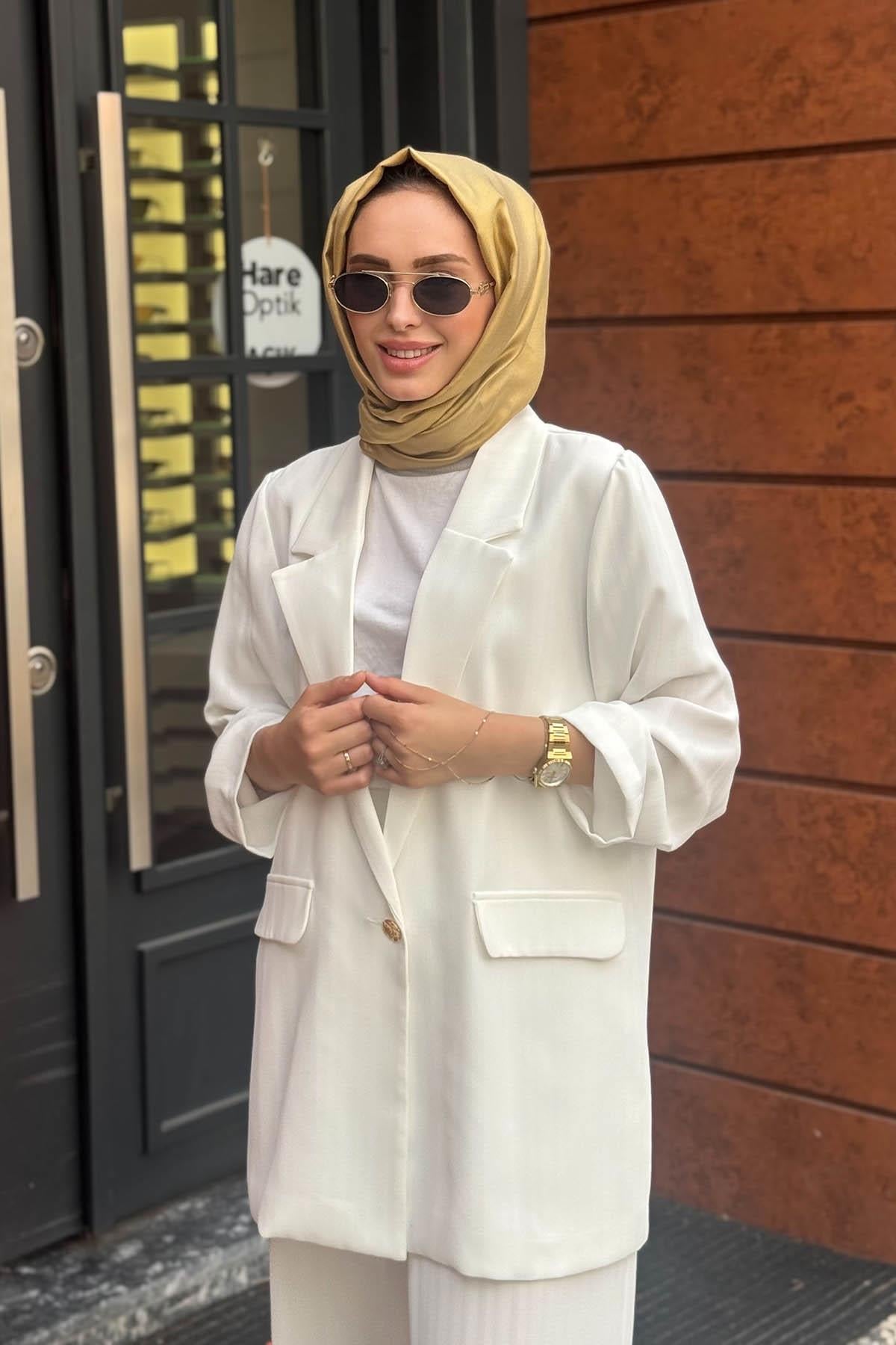 ceremony Oversize Pantolonlu Takım S-59147 Beyaz