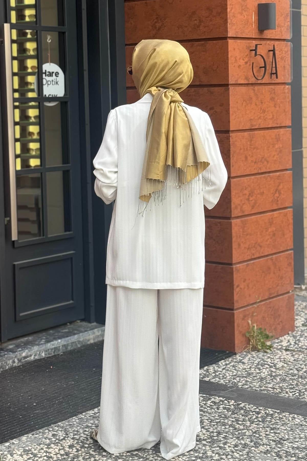ceremony Oversize Pantolonlu Takım S-59147 Beyaz