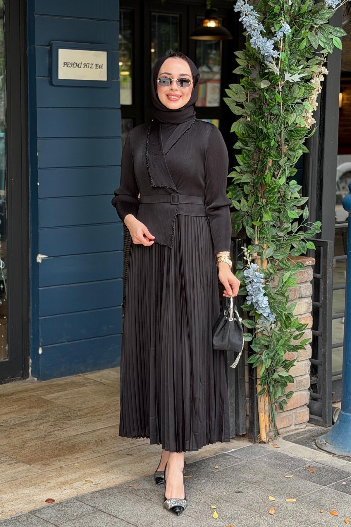Ekshi Butik Elbise EKS023 Siyah