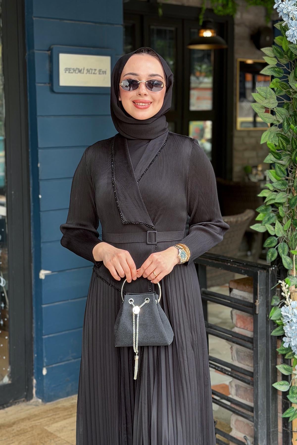 Ekshi Butik Elbise EKS023 Siyah