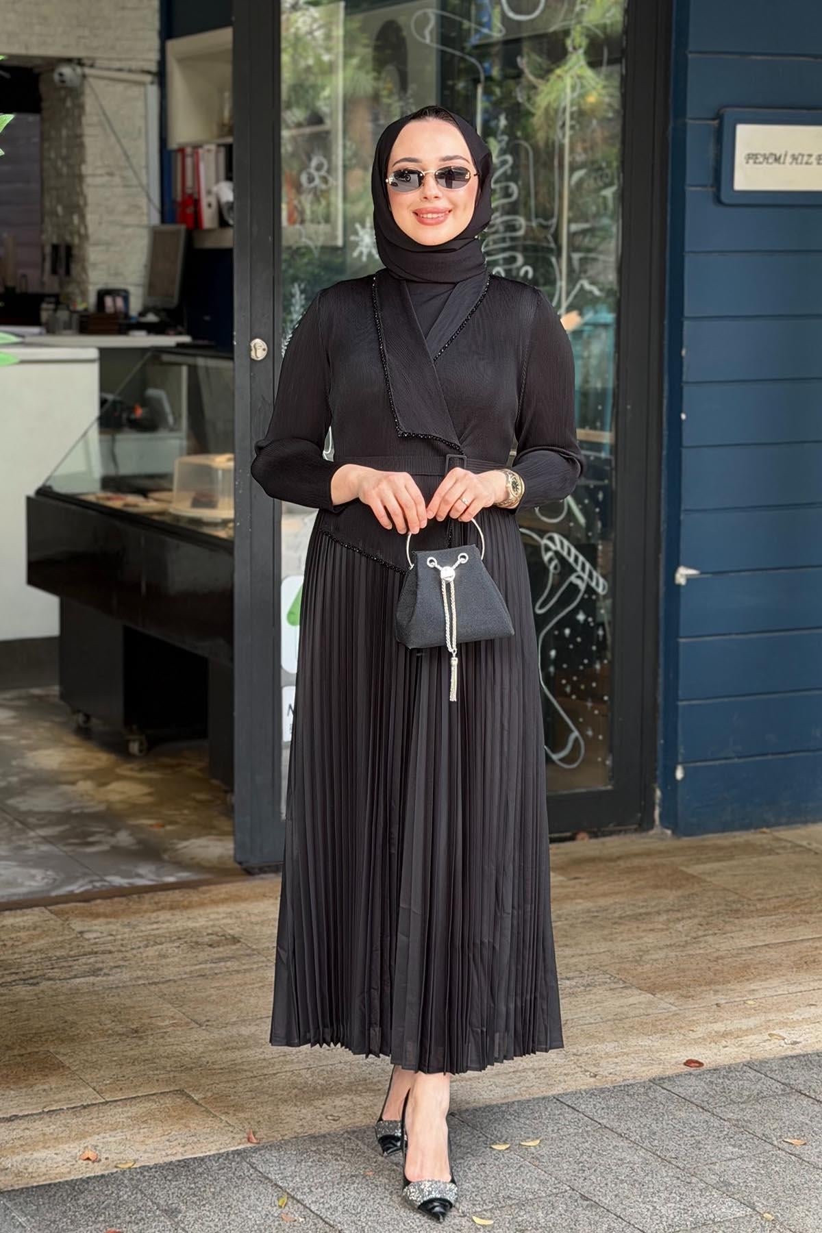 Ekshi Butik Elbise EKS023 Siyah