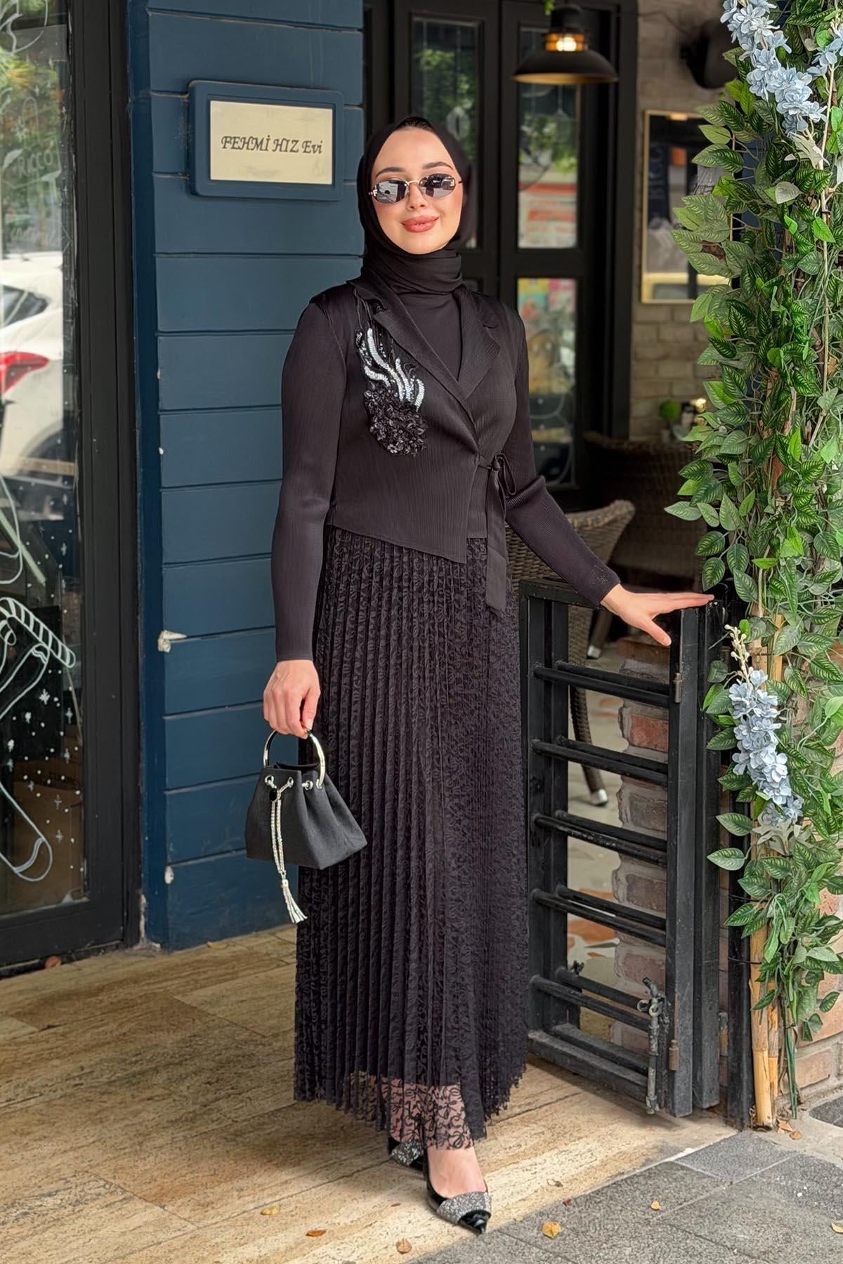 Ekshi Butik Elbise EKS025 Siyah