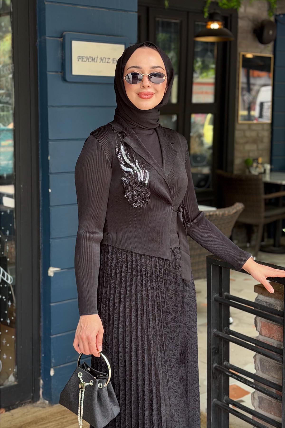 Ekshi Butik Elbise EKS025 Siyah