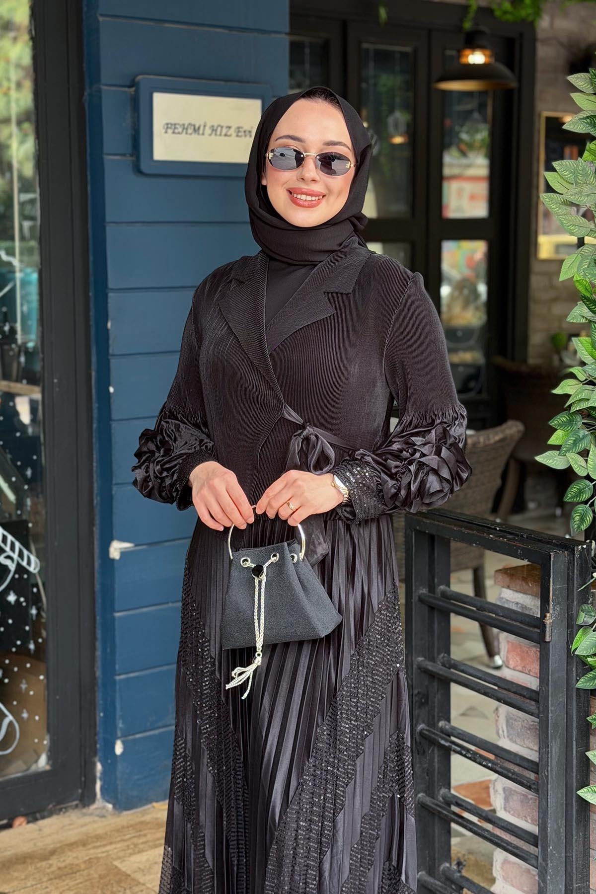 Ekshi Butik Elbise EKS026 Siyah