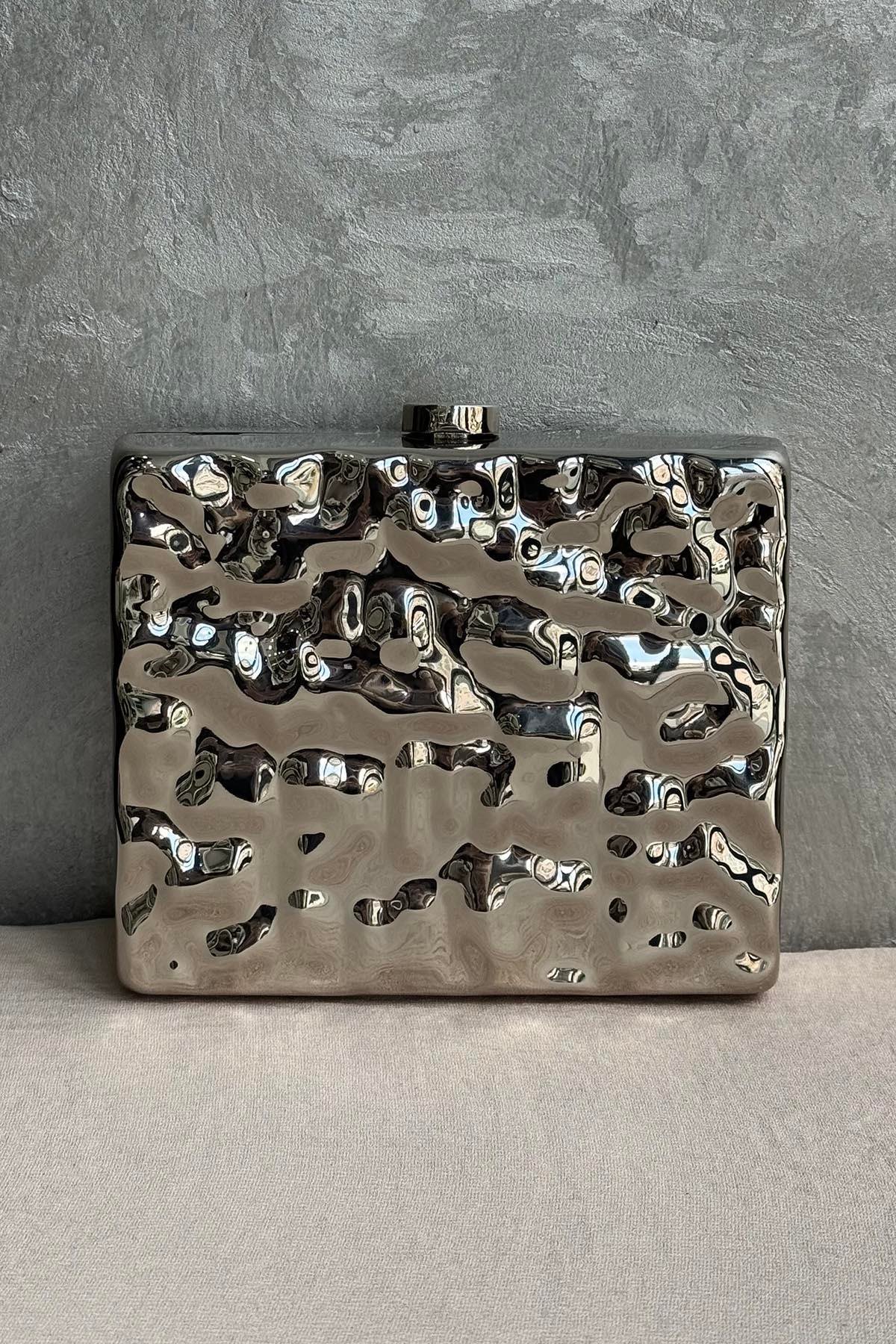 Ekshi Butik Mini Abiye Çanta 678 Metalik Gümüş