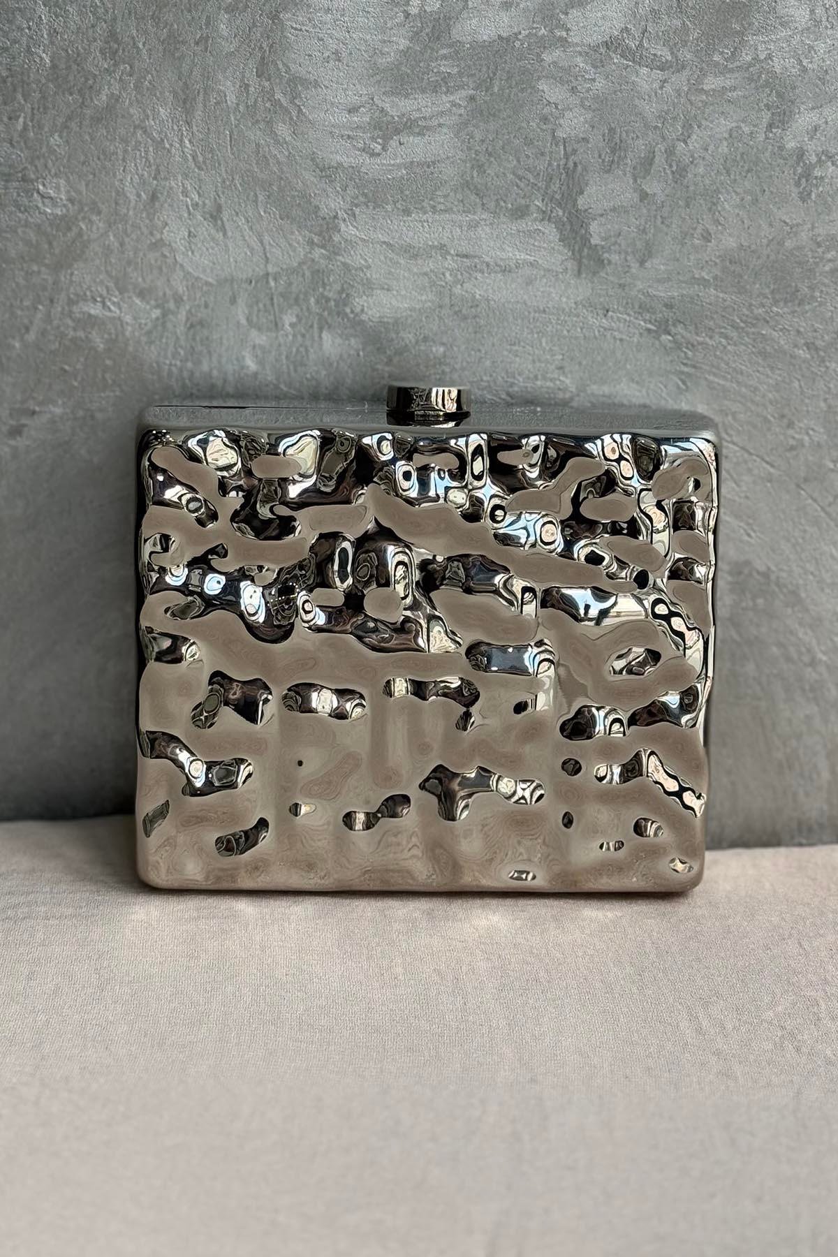 Ekshi Butik Mini Abiye Çanta 678 Metalik Gümüş