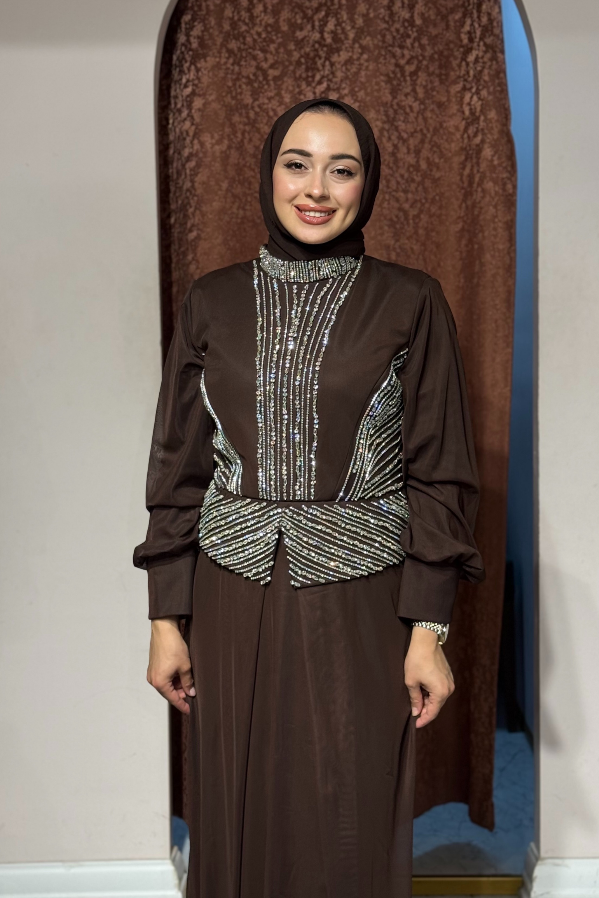 FASHION NIGHT Abiye 7520-B Kahve