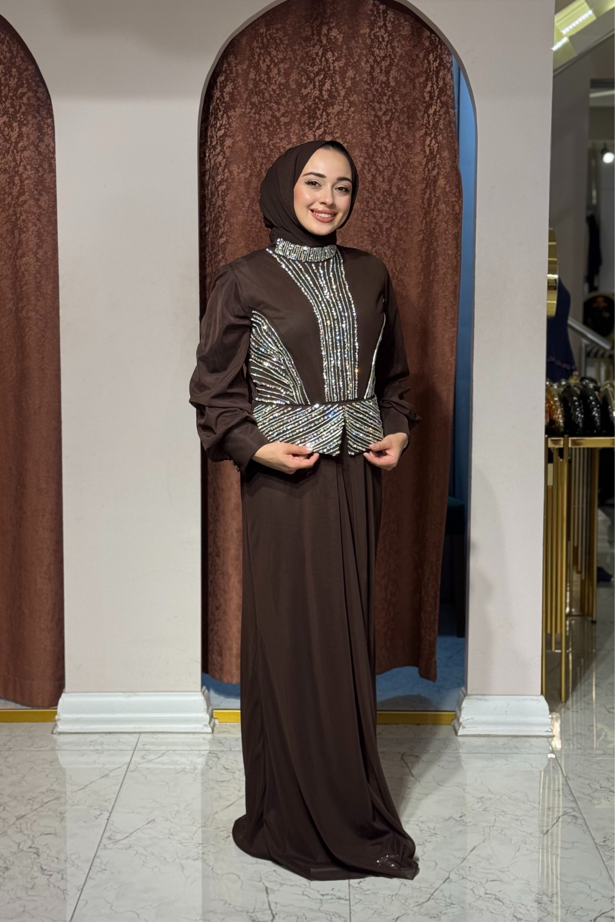 FASHION NIGHT Abiye 7520-B Kahve