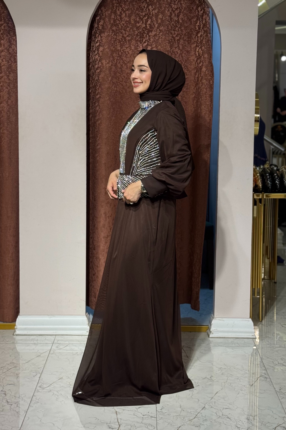 FASHION NIGHT Abiye 7520-B Kahve