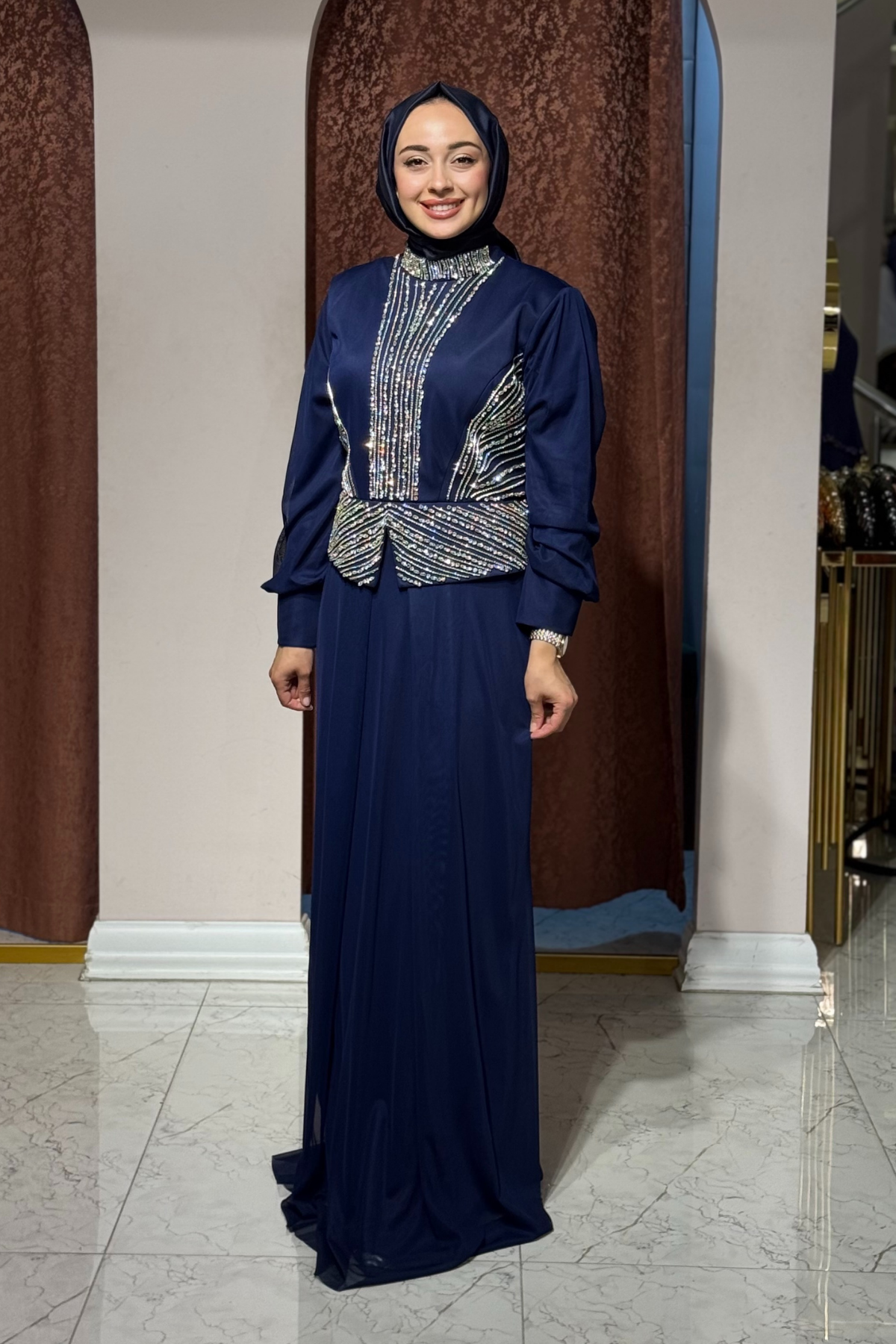 FASHION NIGHT Abiye 7520-B Lacivert