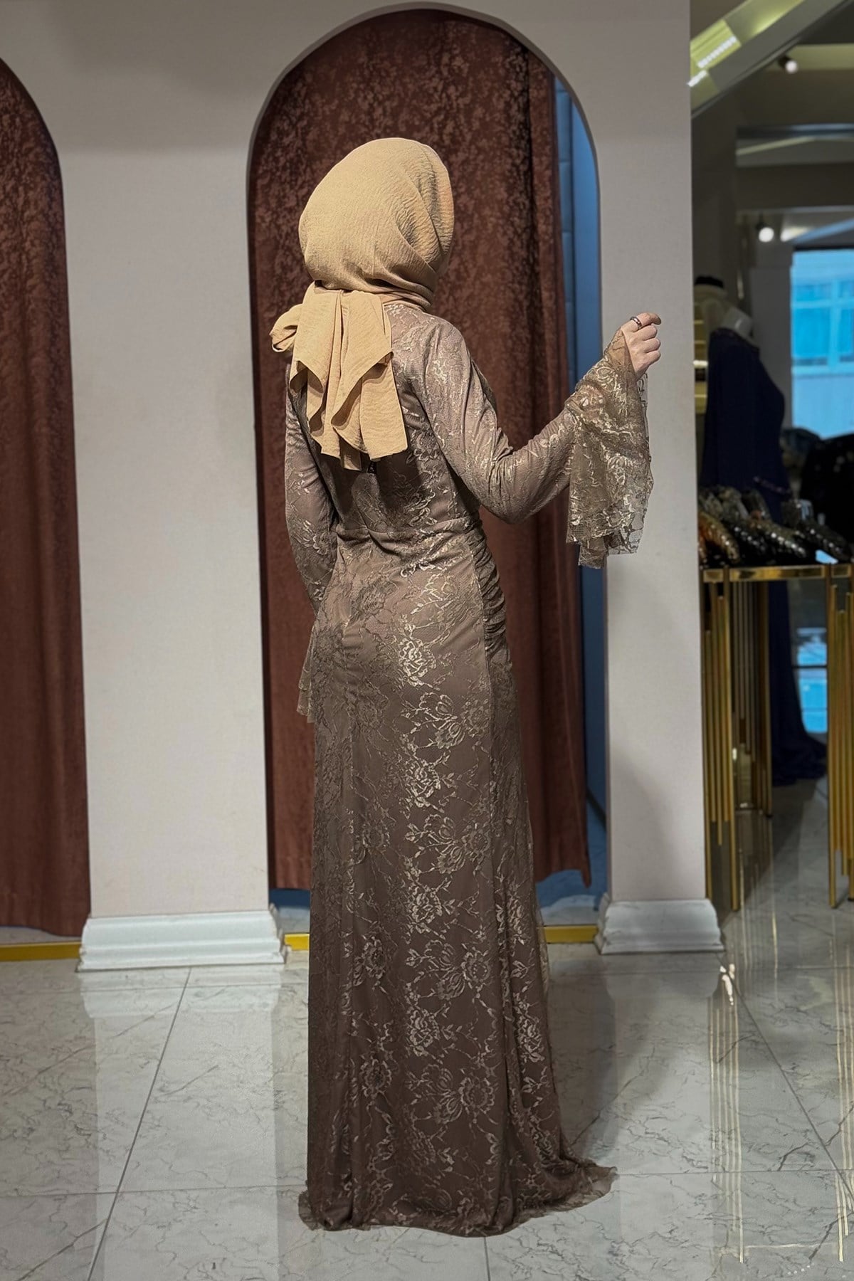 FASHION NIGHT Dantel  Abiye 7050 Sütlü Kahve