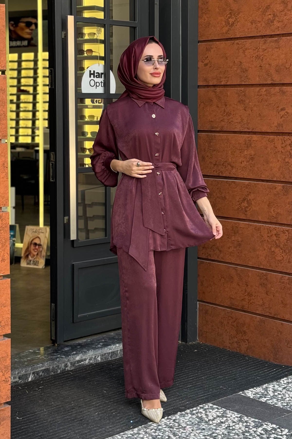 FERİHA SARIOĞLU Ekin Pantolonlu Takım FRHEKN Bordo