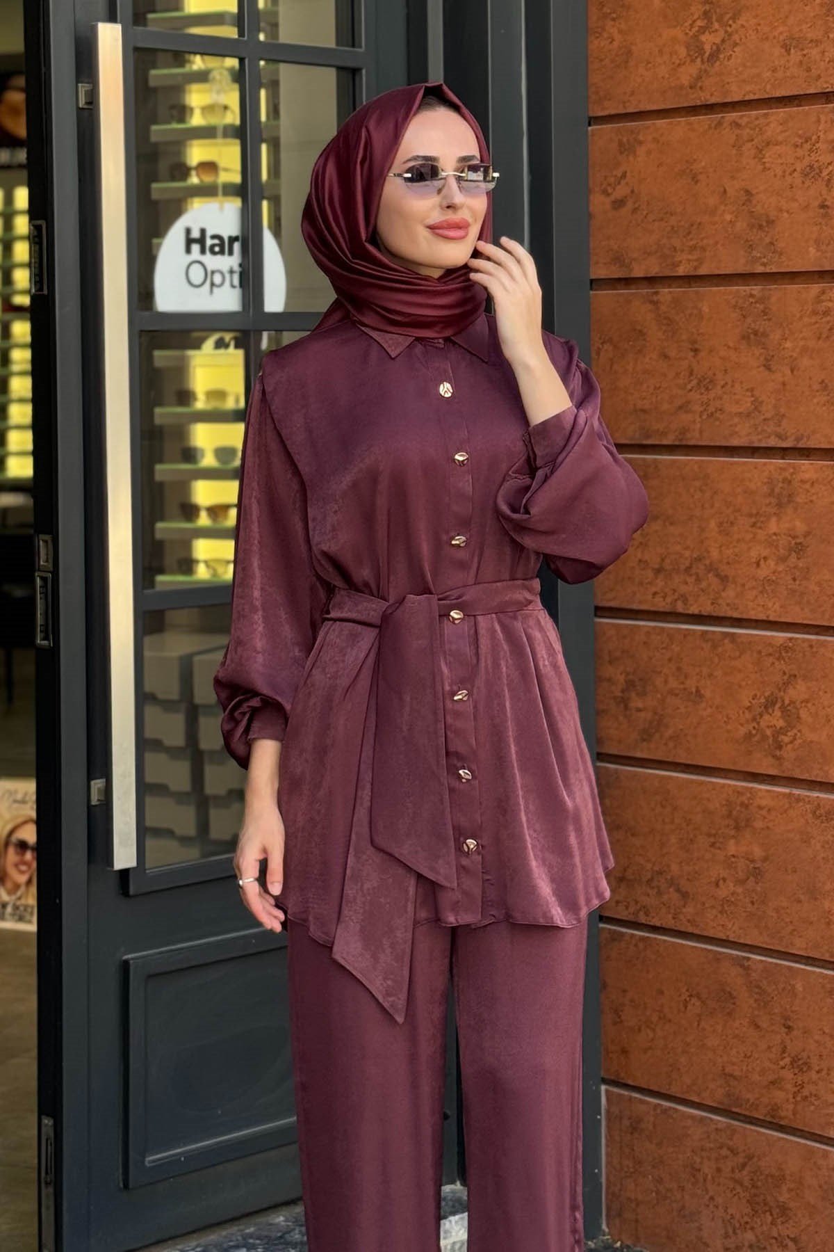 FERİHA SARIOĞLU Ekin Pantolonlu Takım FRHEKN Bordo