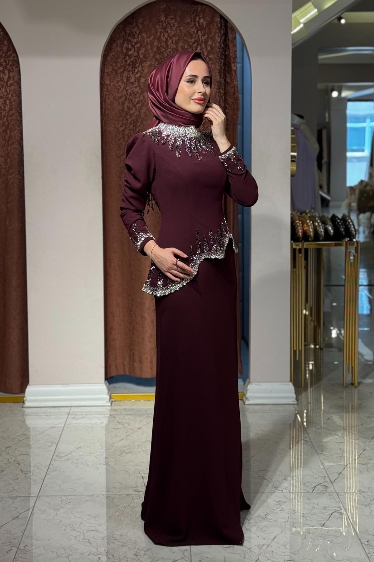 FERİHA SARIOĞLU Müjgan Abiye MJGN Bordo