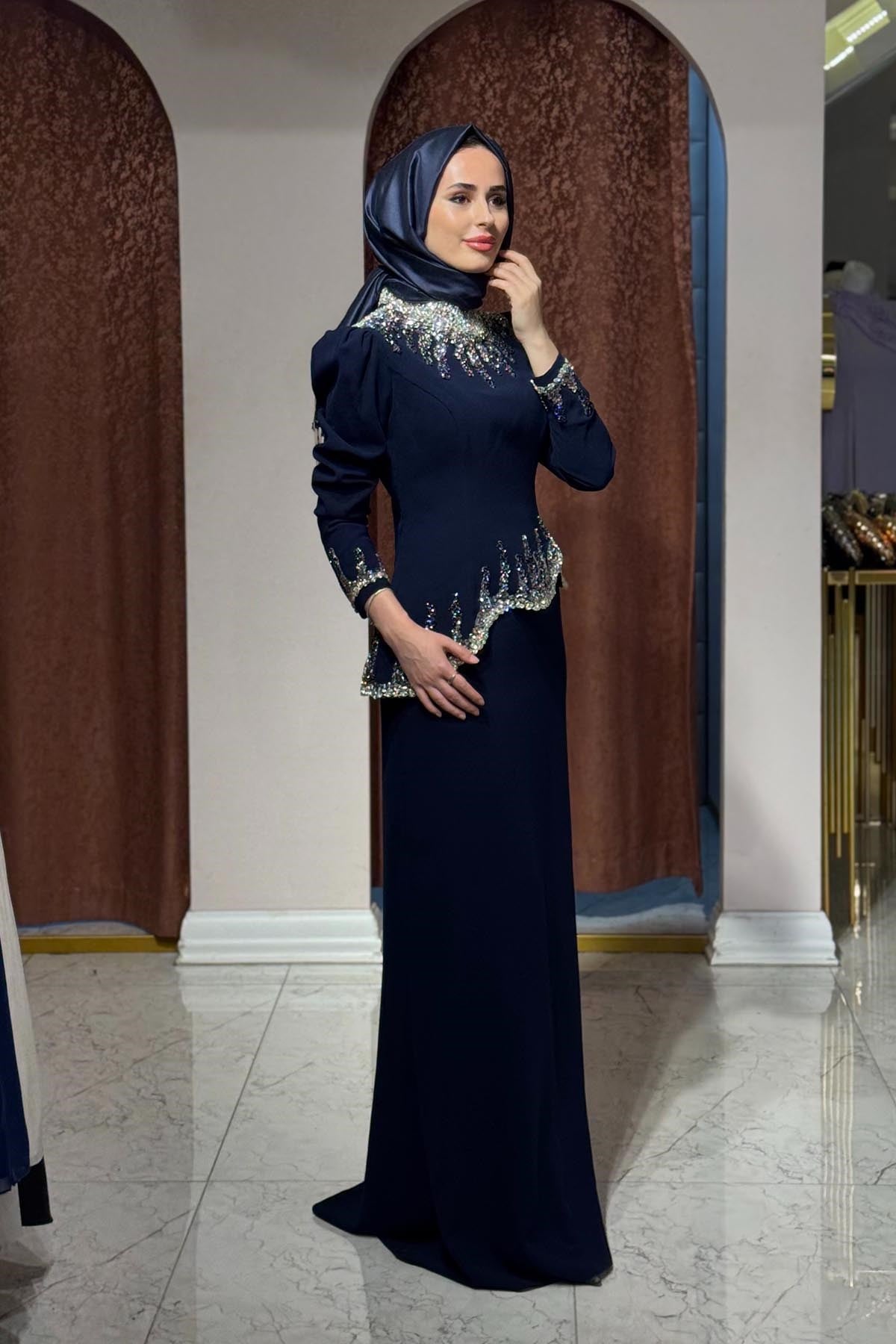 FERİHA SARIOĞLU Müjgan Abiye MJGN Lacivert