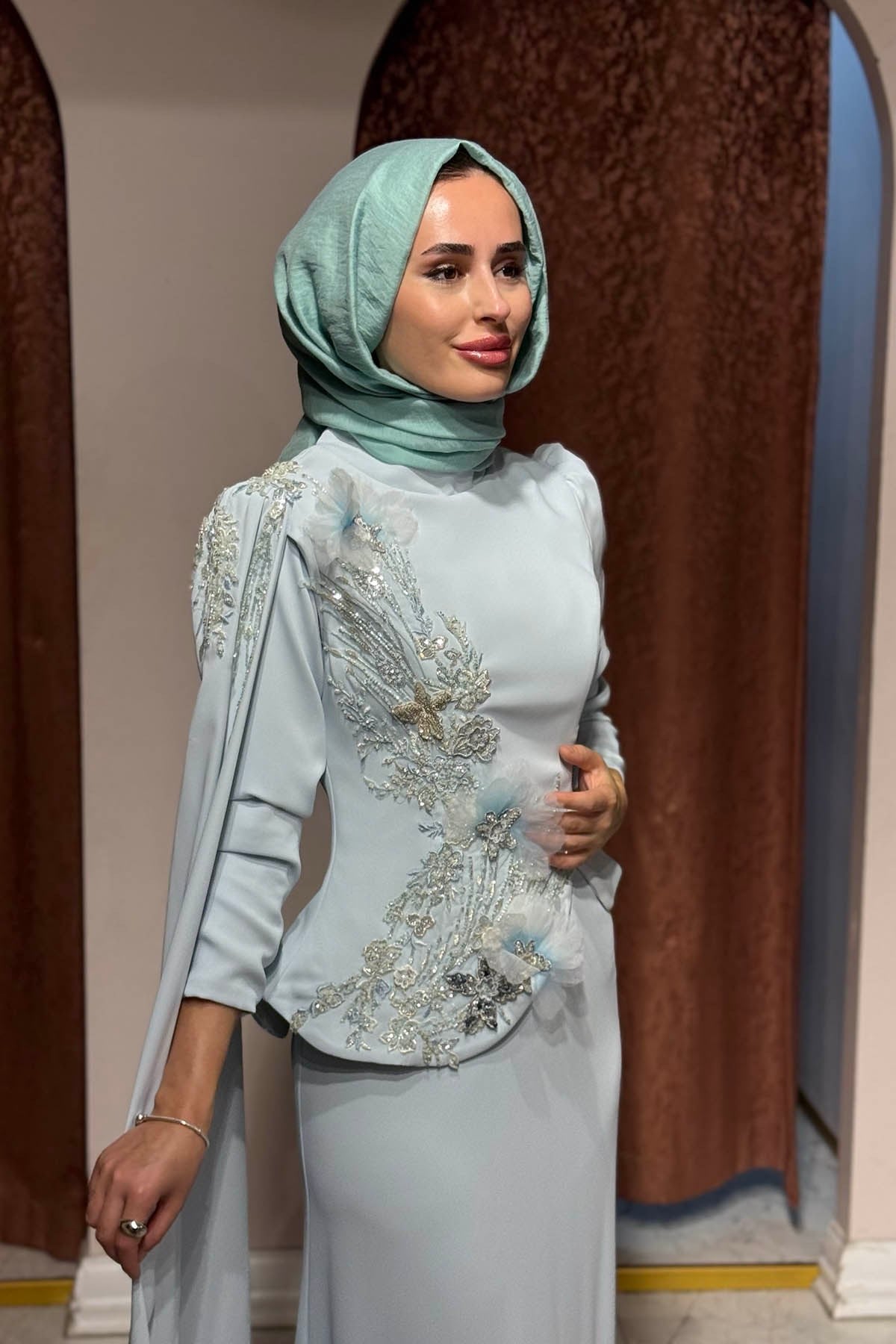 FERİHA SARIOĞLU Rüya Abiye FRHRY Buz Mavisi