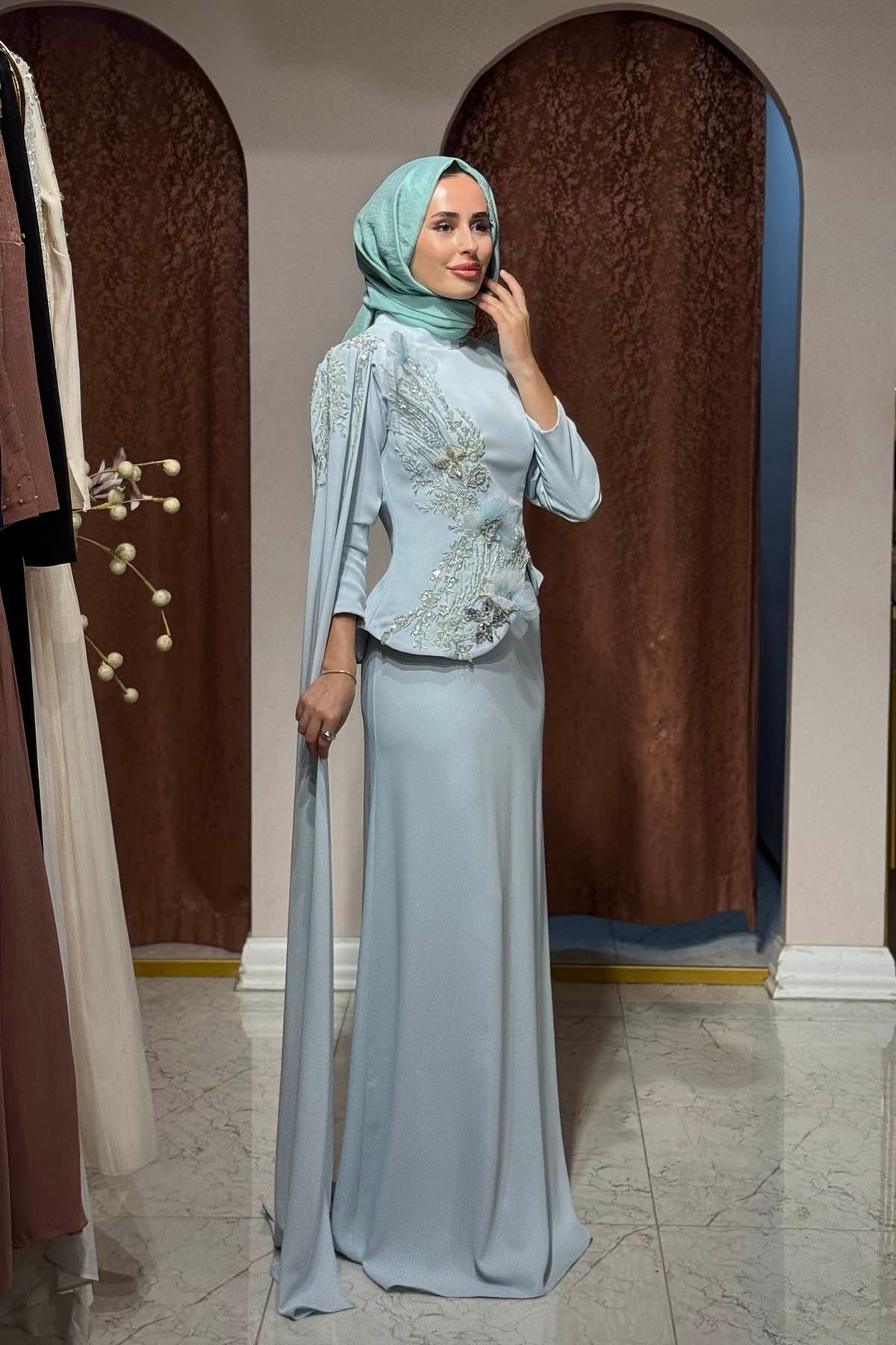 FERİHA SARIOĞLU Rüya Abiye FRHRY Buz Mavisi