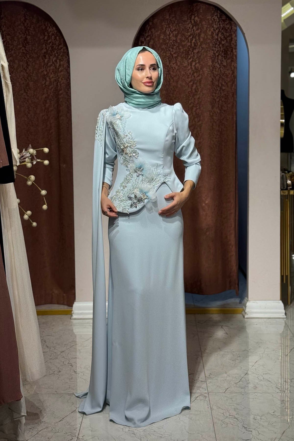 FERİHA SARIOĞLU Rüya Abiye FRHRY Buz Mavisi